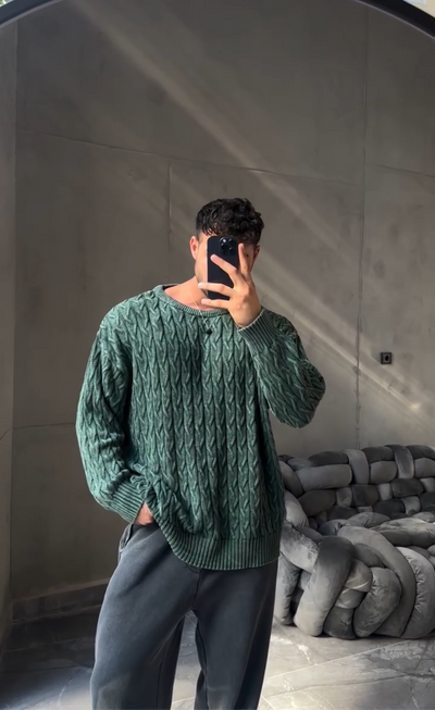 OVERSIZE KNIT TEXTURE SWEATER- GREEN