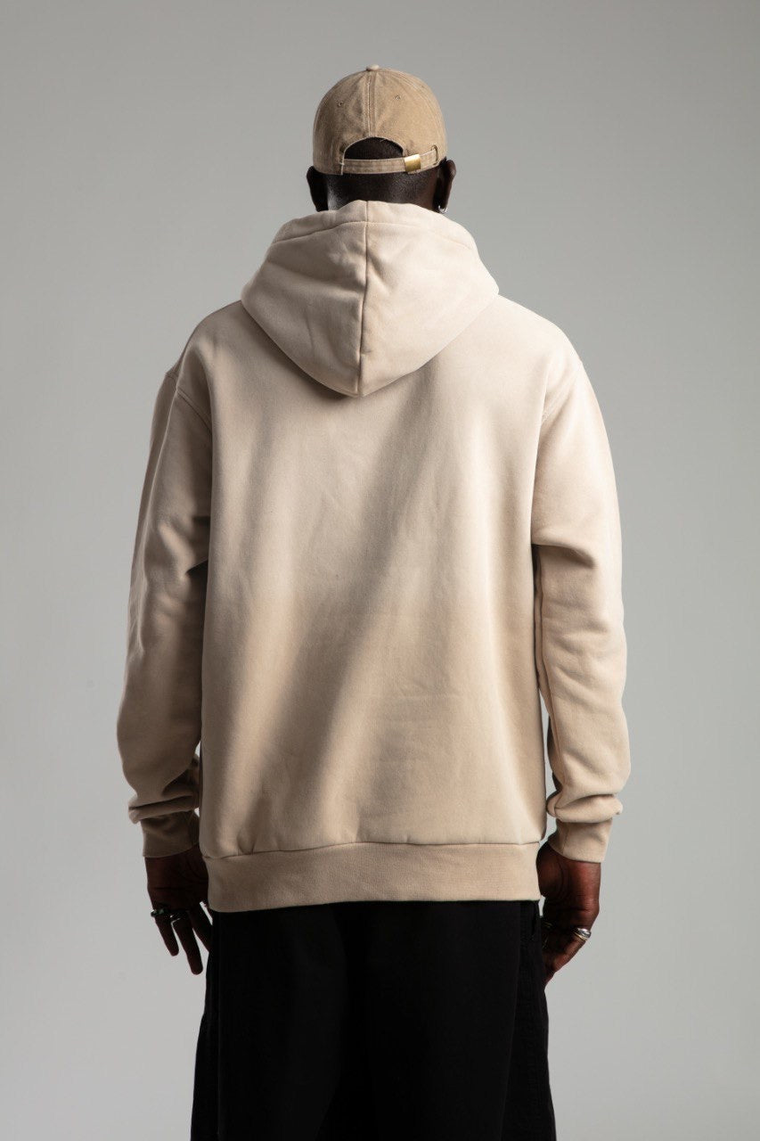 OVERSIZED WASHED HOODIE - BEIGE