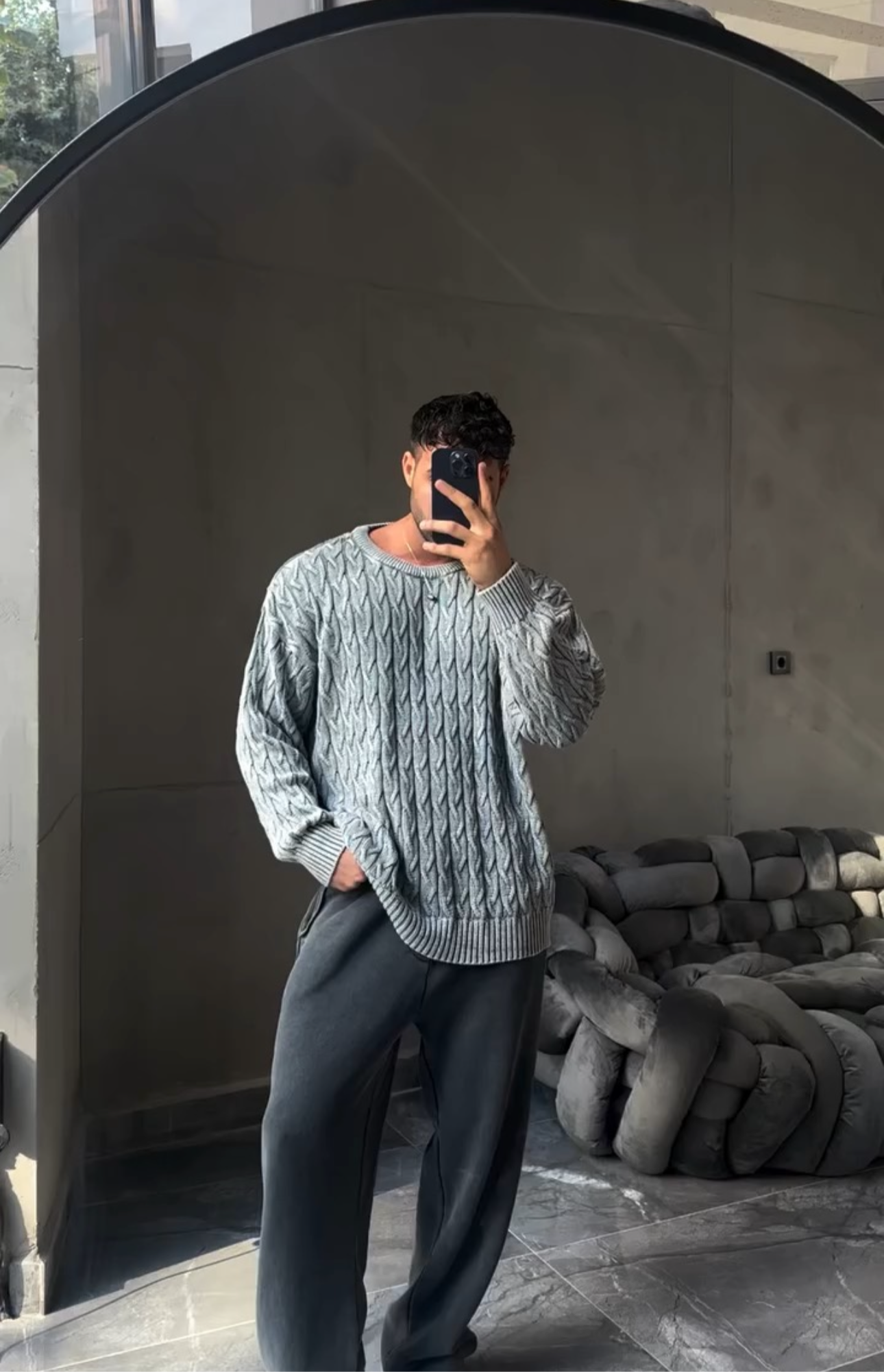 OVERSIZE KNIT TEXTURE SWEATER - GREY