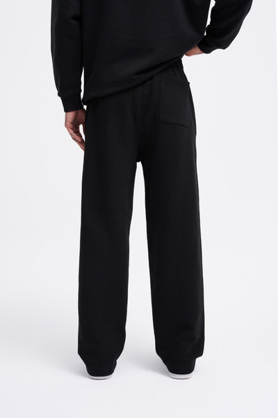 BAGGY DIAGONAL BASIC PANTS - BLACK