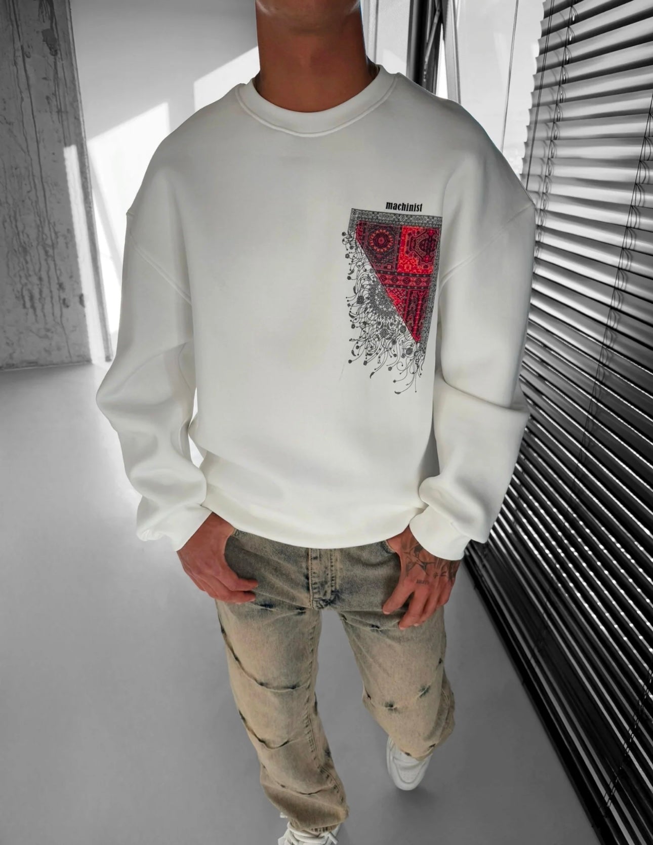 OVERSIZE PRINTED SWEATSHIRT - WHITE