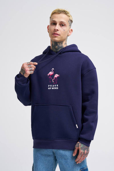 OVERSIZE FLAMINGO HOODIE - NAVY BLUE