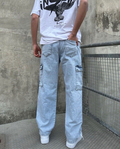 BAGGY CARGO JEANS - LIGHT BLUE