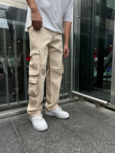 BAGGY CARGO JEANS WITH POCKETS - BEIGE