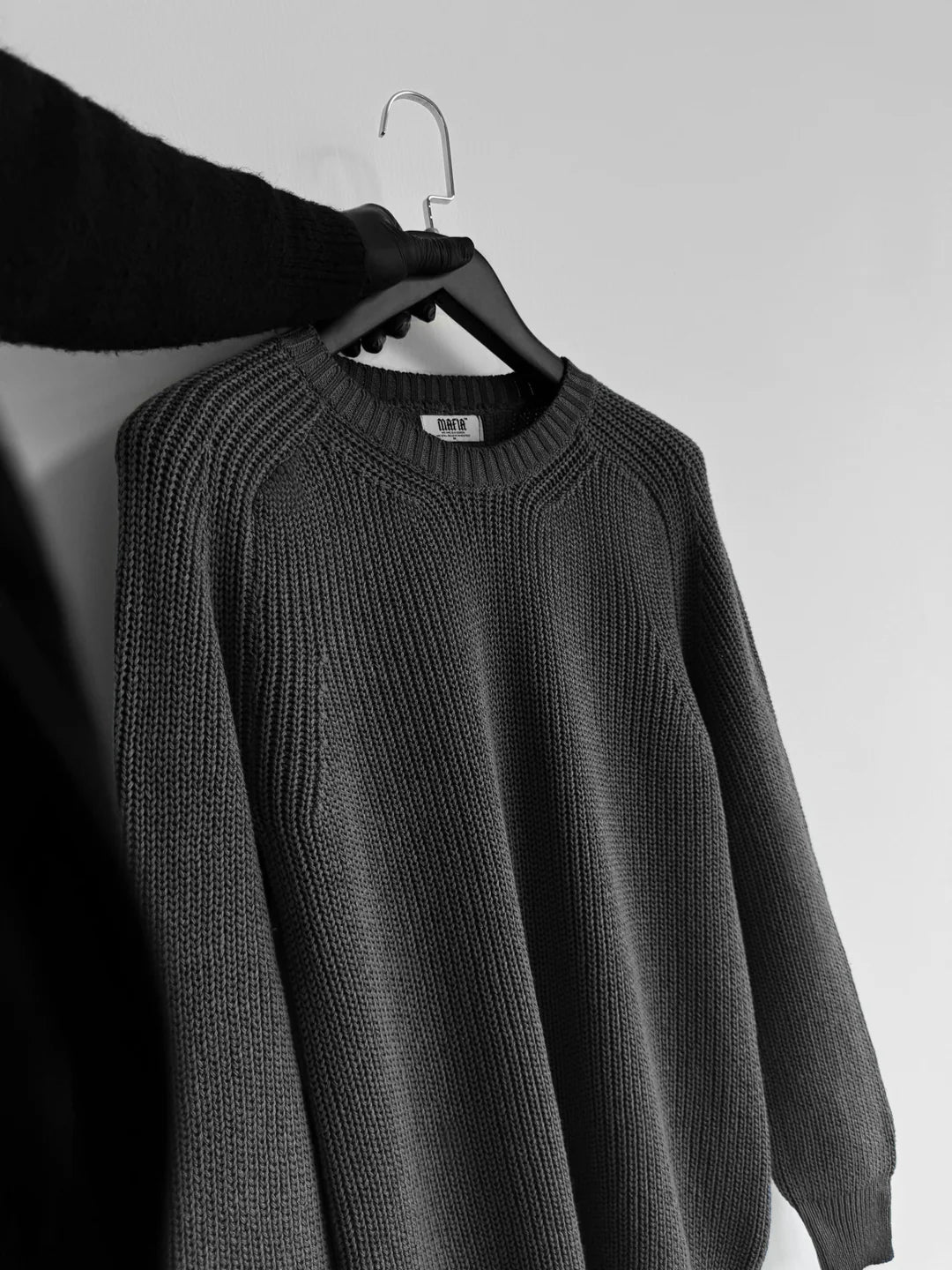 OVERSIZE WASHED KNIT SWEATER- Black