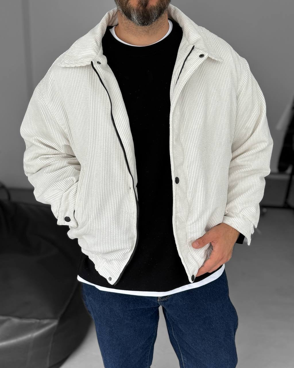 OVERSIZE CORD JACKET - WHITE