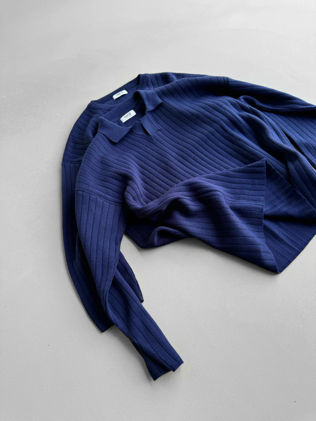 OVERSIZE RIBBED POLO SWEATER- NAVY BLUE