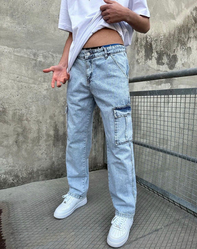 BAGGY CARGO JEANS - LIGHT BLUE