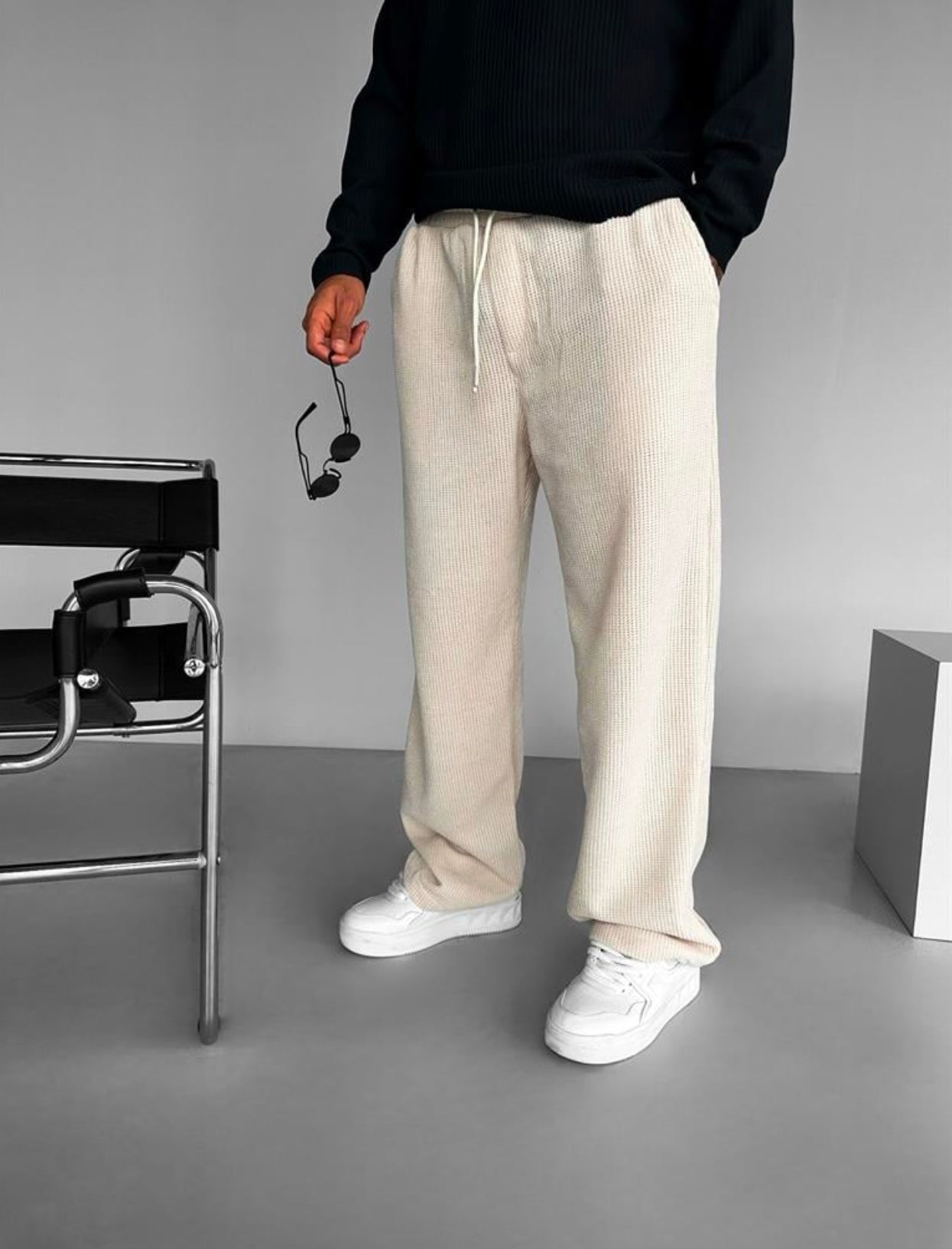 BAGGY RIBBED PANTS - BEIGE