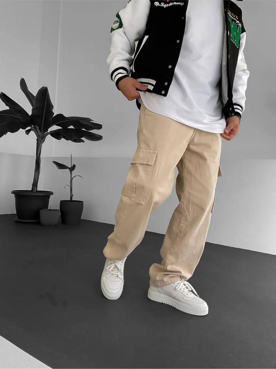 BAGGY CARGO JEANS - BEIGE