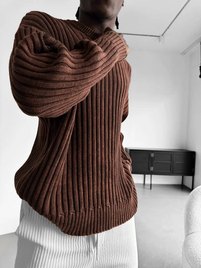 OVERSIZED KNIT SWEATER - BROWN