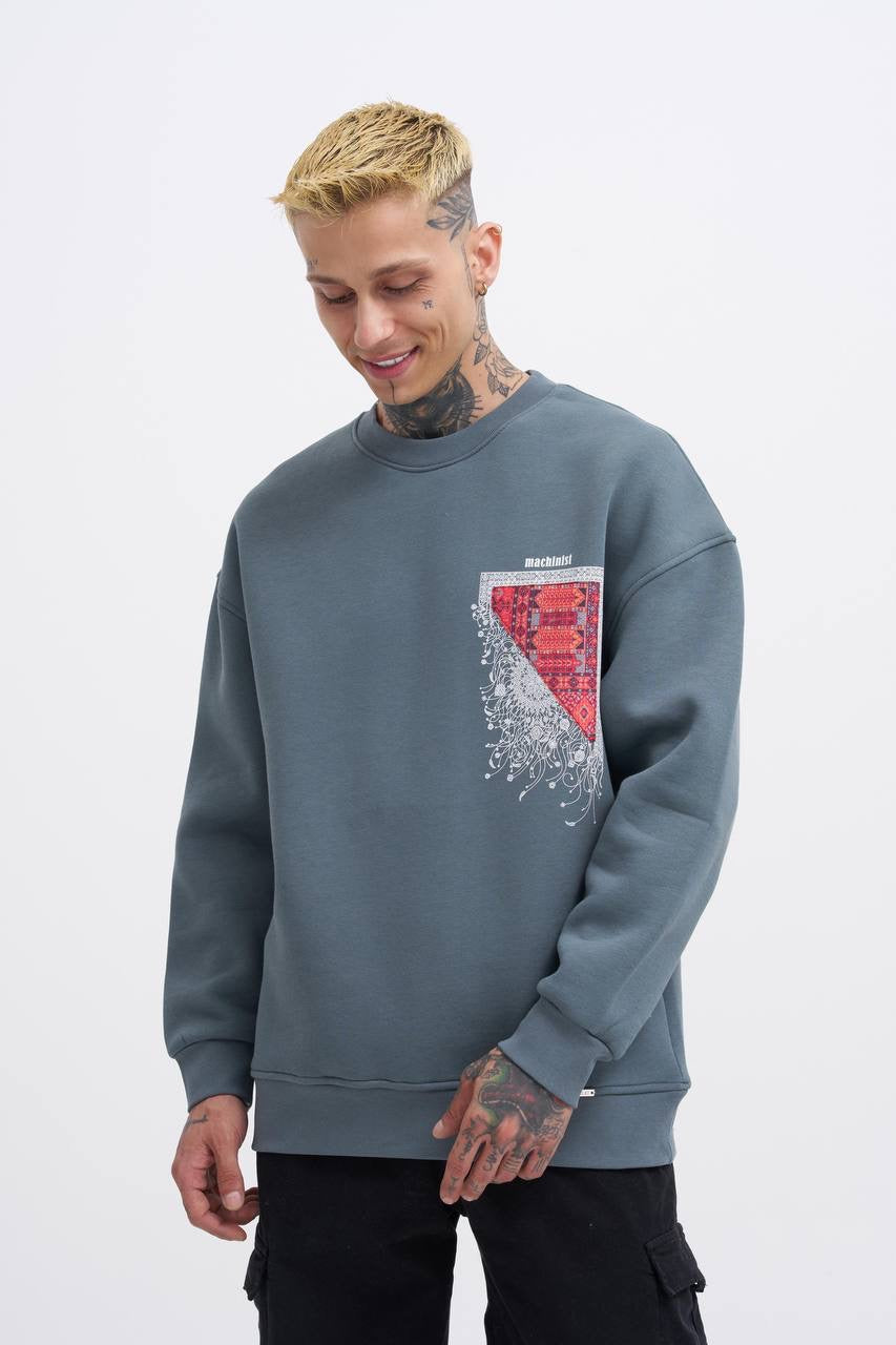 OVERSIZE PRINTED SWEATSHIRT - BLUE SMOKED