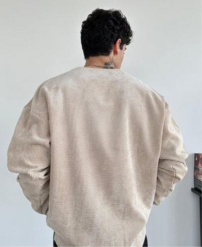 OVERSIZE VELVET CORD SWEATER- BEIGE