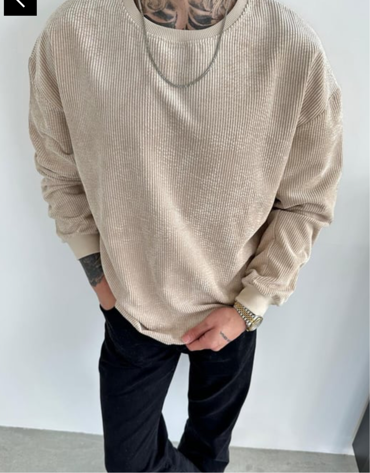 OVERSIZE VELVET CORD SWEATER- BEIGE