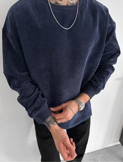 OVERSIZE VELVET CORD SWEATER- DARK BLUE