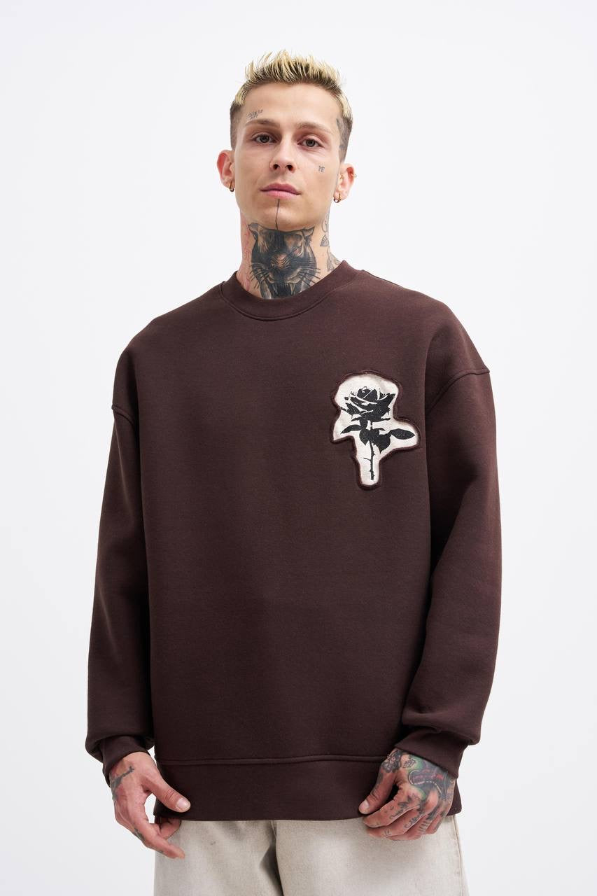 OVERSIZE HAND PATCH SWEATSHIRT - BROWN COFFEE