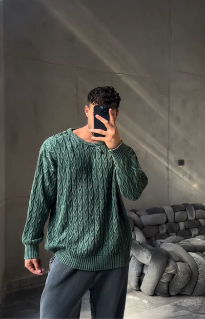 OVERSIZE KNIT TEXTURE SWEATER- GREEN