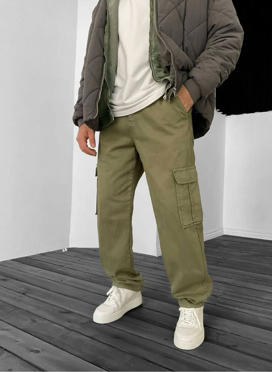 BAGGY CARGO JEANS - OLIVE GREEN