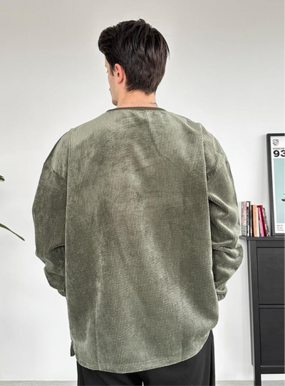 OVERSIZE VELVET CORD SWEATER- OLIVE GREEN