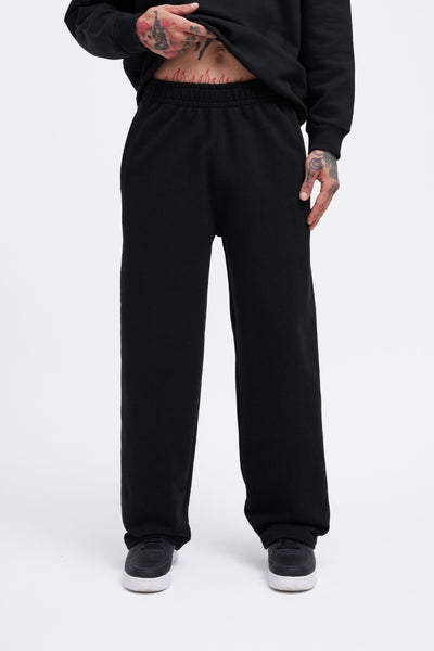 BAGGY DIAGONAL BASIC PANTS - BLACK