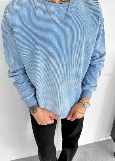 OVERSIZE VELVET CORD SWEATER- BABY BLUE