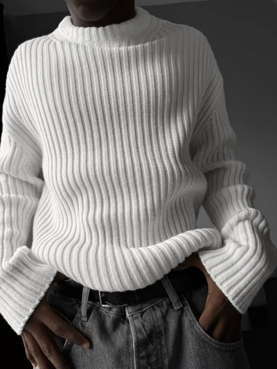 LOOSE FIT STRIPPED STRUCTURE SWEATER - WHITE