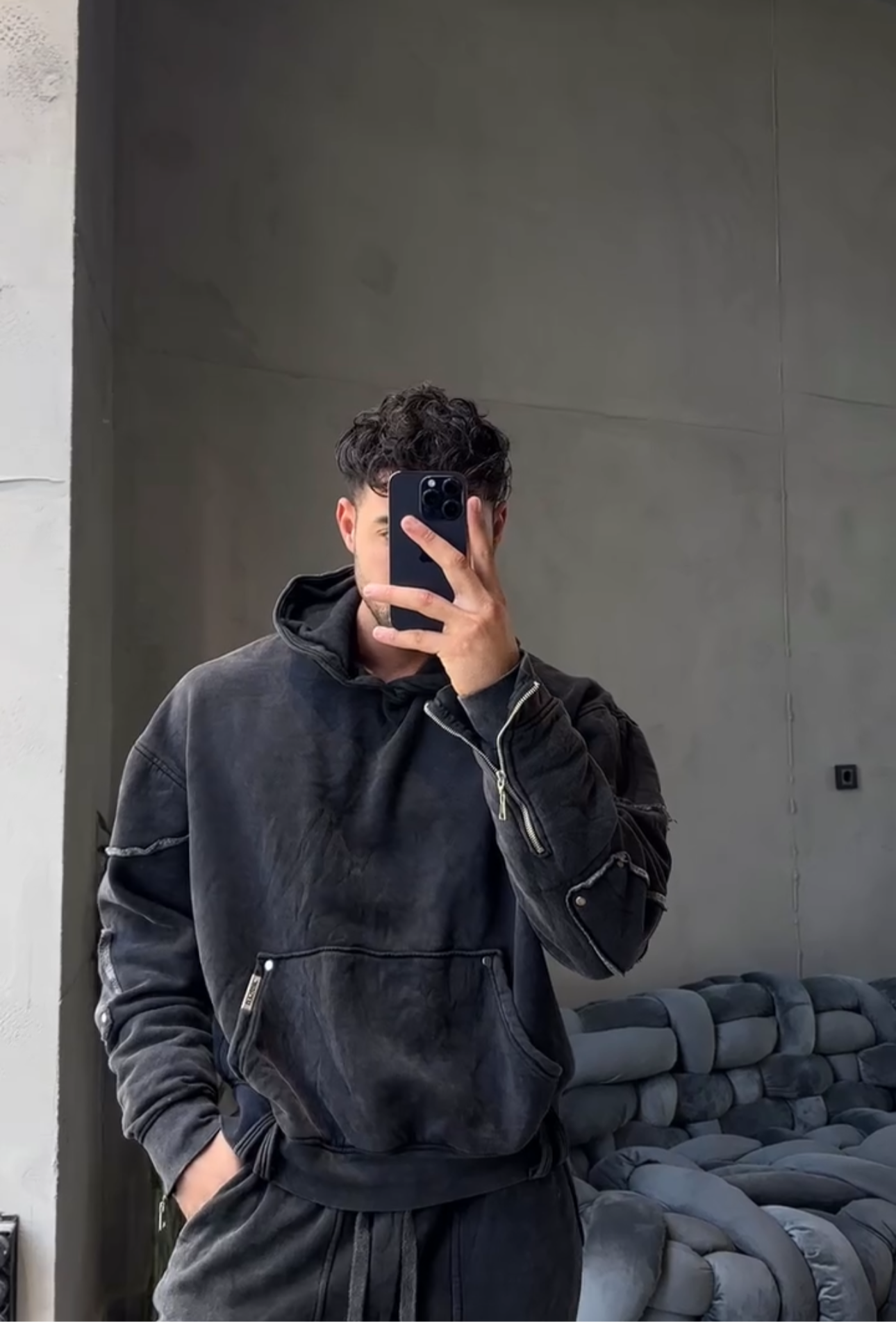 OVERSIZE WASHED ZIP HOODIE - BLACK