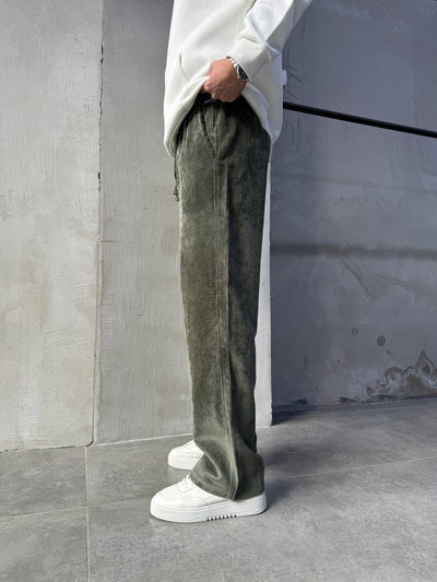 BAGGY RIBBED PANTS - OLIVE GREEN