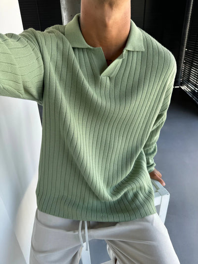 OVERSIZE RIBBED POLO SWEATER