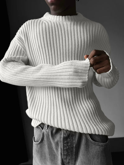 LOOSE FIT STRIPPED STRUCTURE SWEATER - WHITE