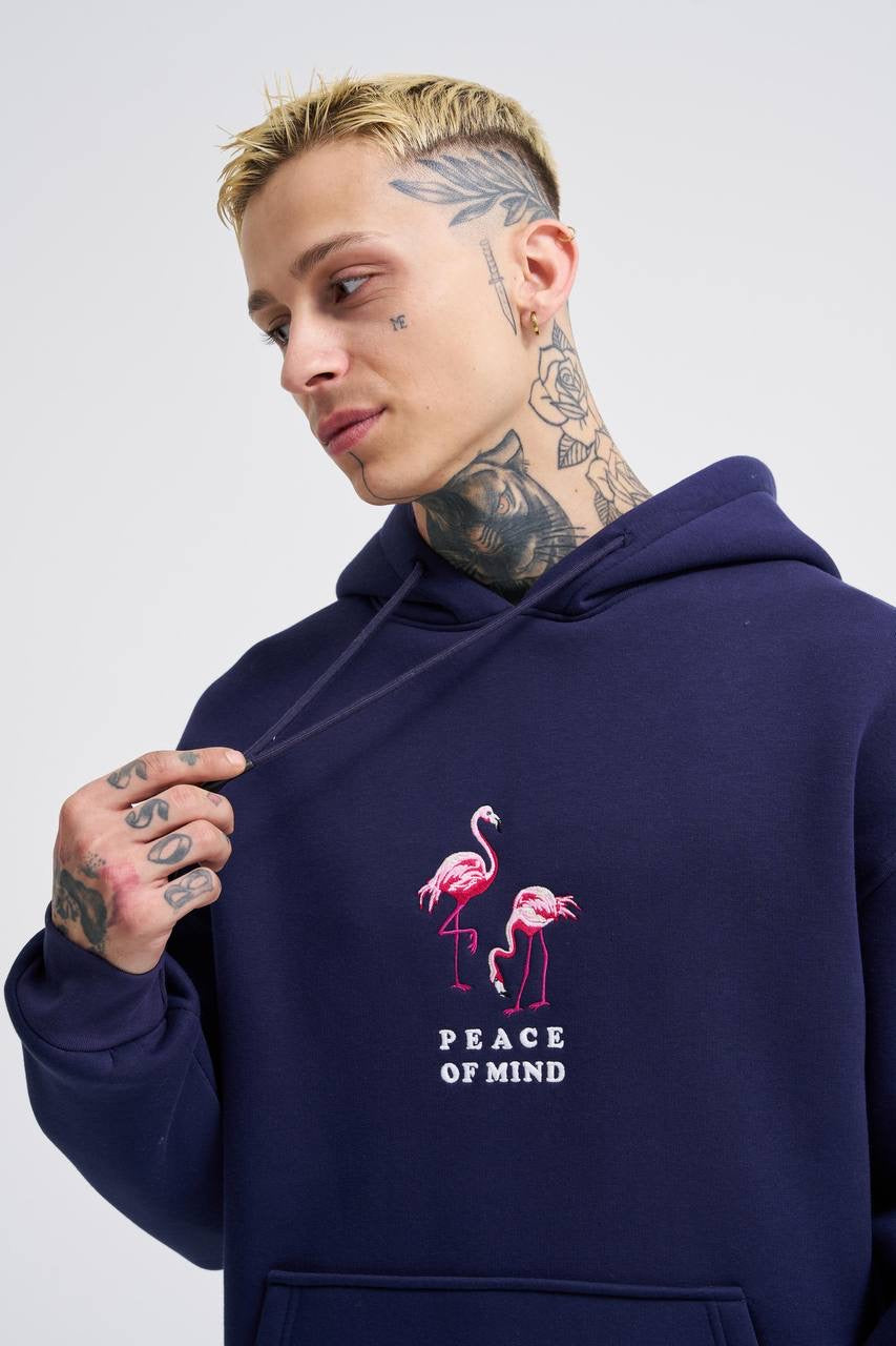 OVERSIZE FLAMINGO HOODIE - NAVY BLUE