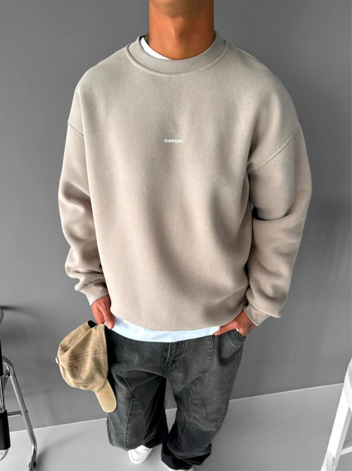 OVERSIZE WASHED SWEATER- BEIGE