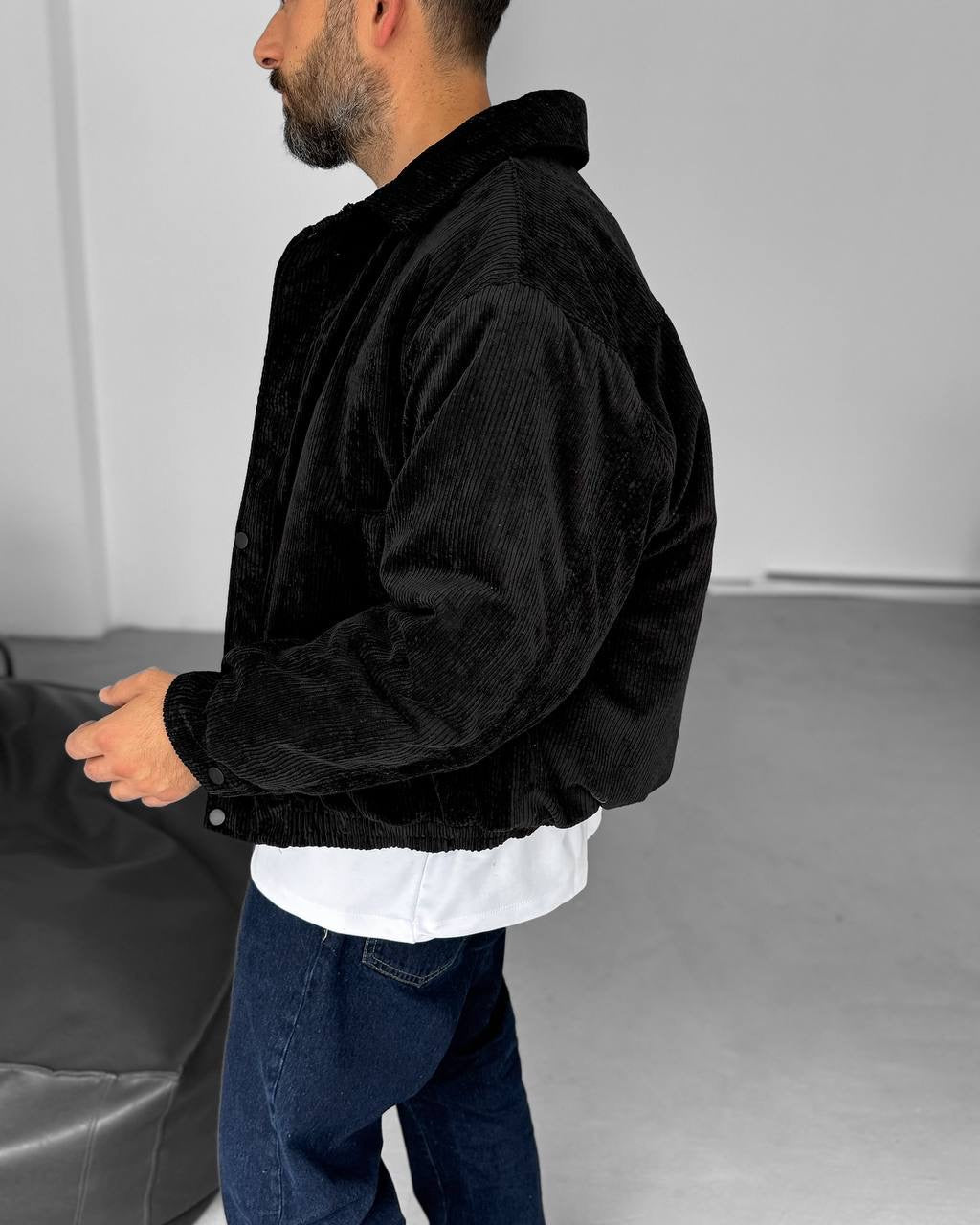 OVERSIZE CORD JACKET - BLACK