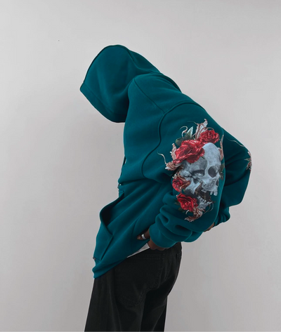 OVERSIZE DARK SKULL HOODIE - GREEN