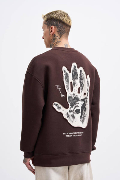 OVERSIZE HAND PATCH SWEATSHIRT - BROWN COFFEE