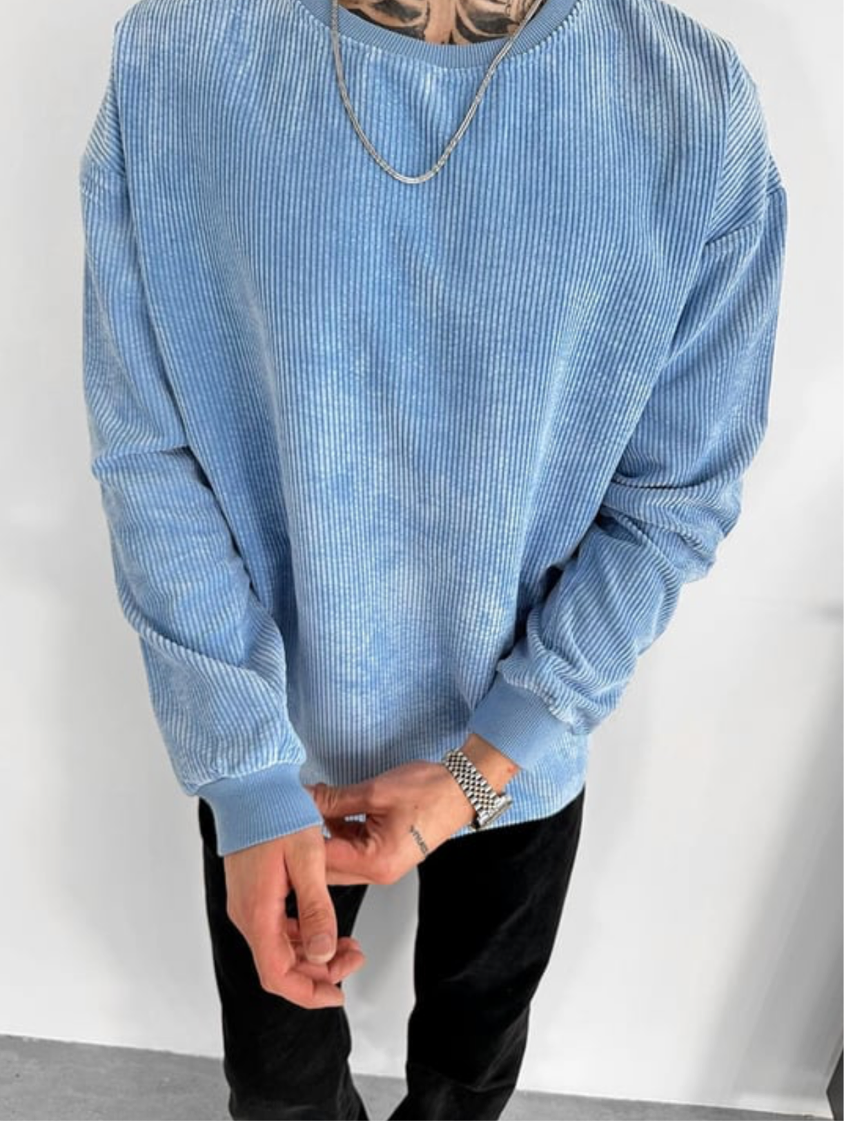 OVERSIZE VELVET CORD SWEATER- BABY BLUE