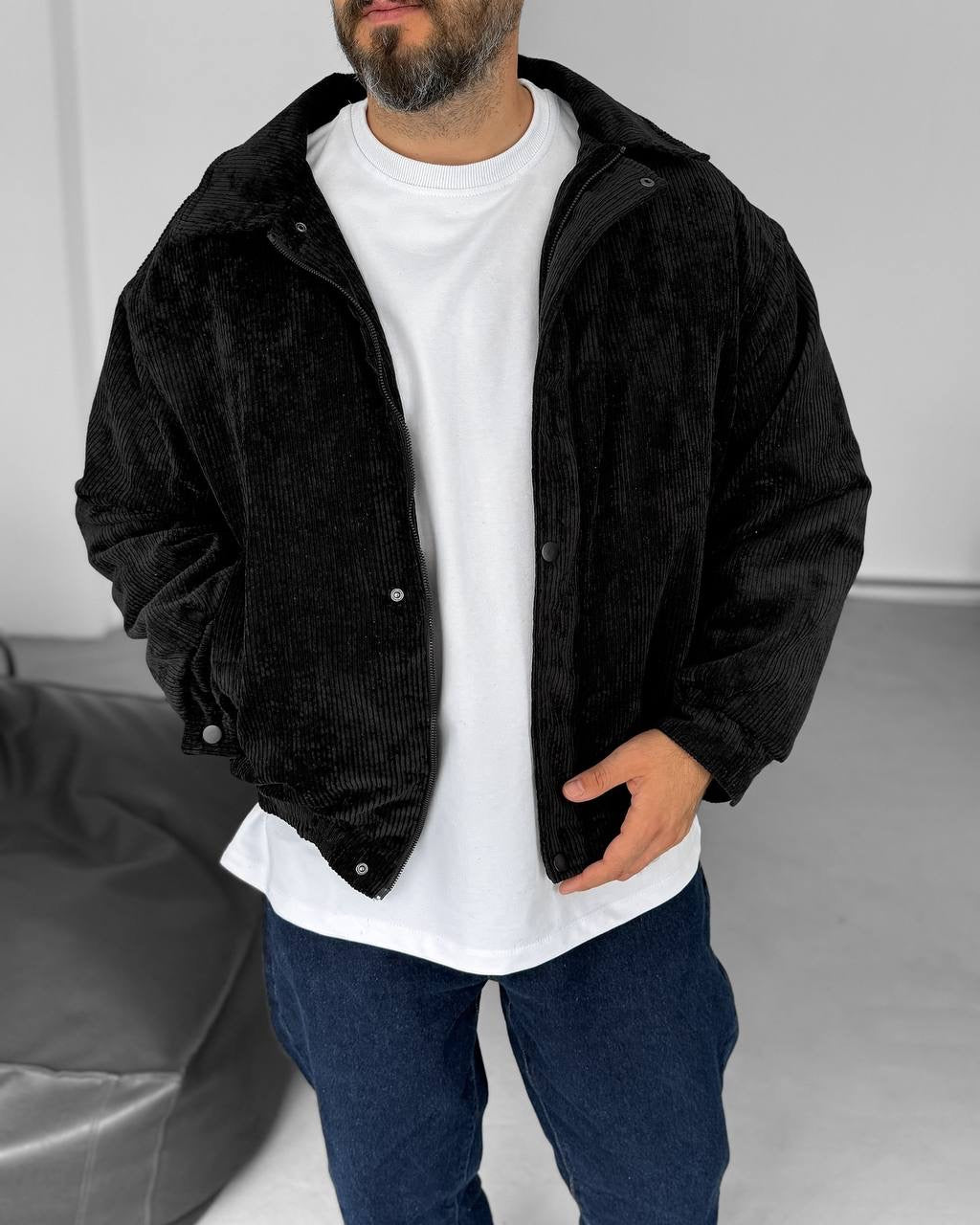 OVERSIZE CORD JACKET - BLACK