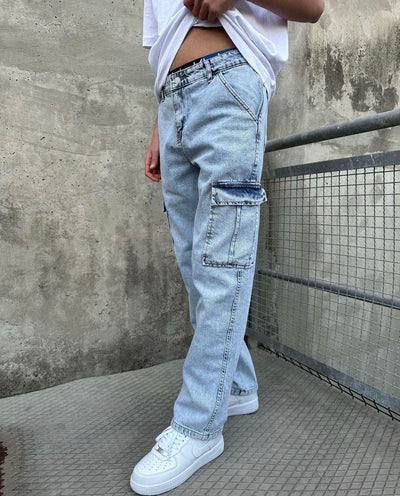 BAGGY CARGO JEANS - LIGHT BLUE