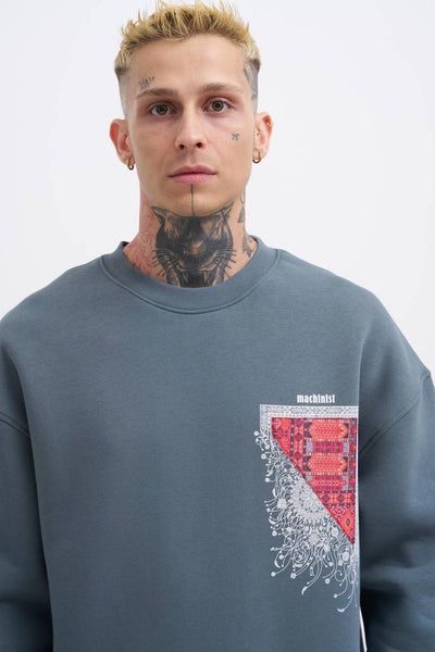 OVERSIZE PRINTED SWEATSHIRT - BLUE SMOKED