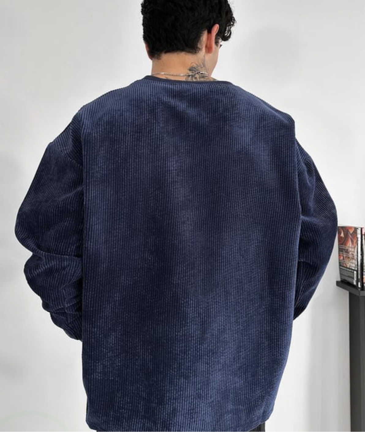 OVERSIZE VELVET CORD SWEATER- DARK BLUE