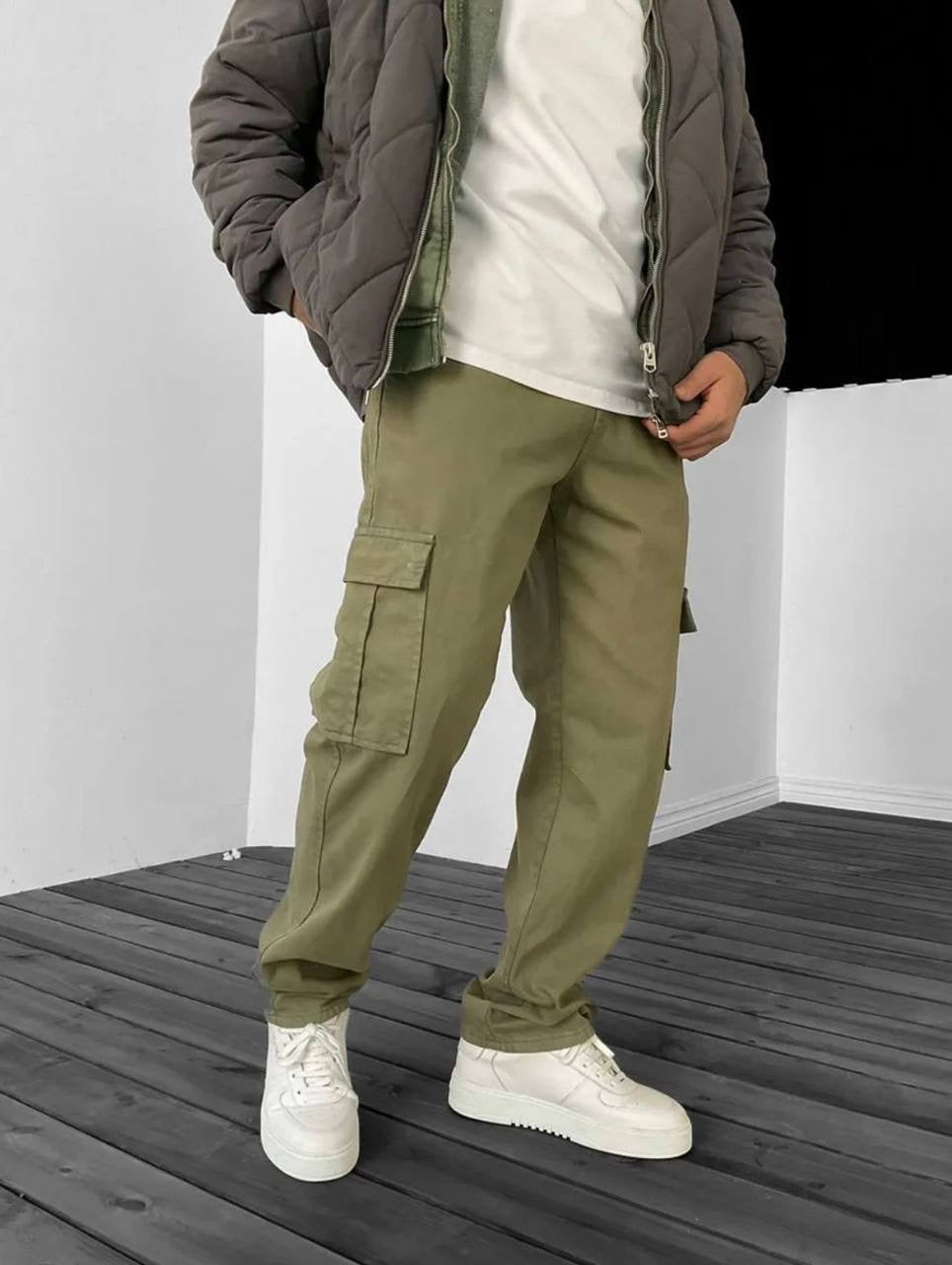 BAGGY CARGO JEANS - OLIVE GREEN