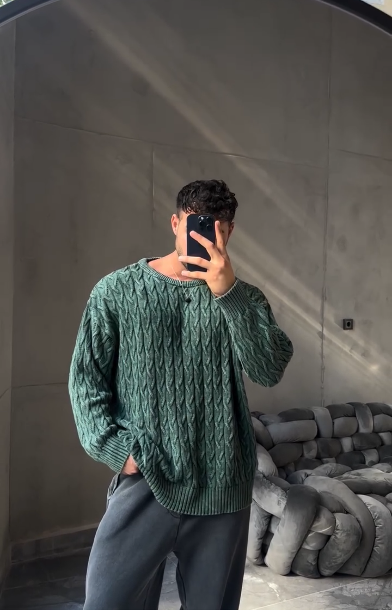 OVERSIZE KNIT TEXTURE SWEATER- GREEN