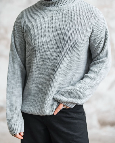 OVERSIZE TURTLE NECK SWEATER- GREY