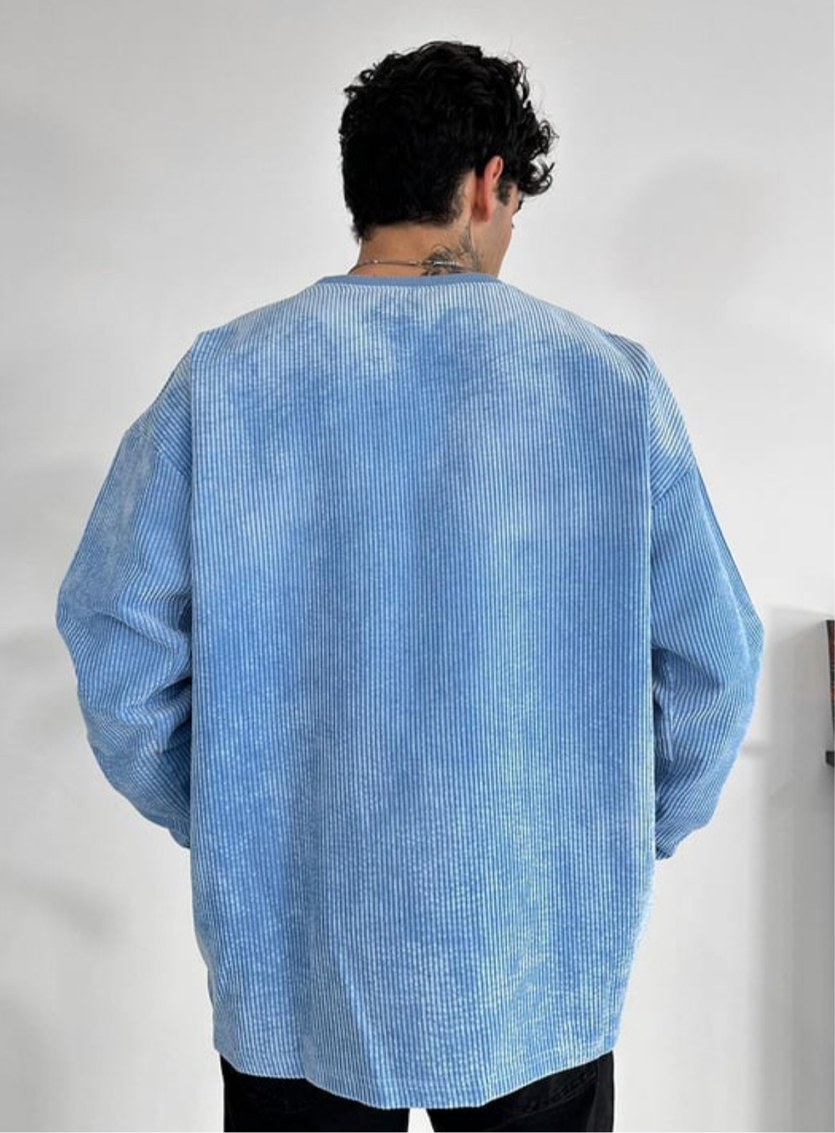 OVERSIZE VELVET CORD SWEATER- BABY BLUE